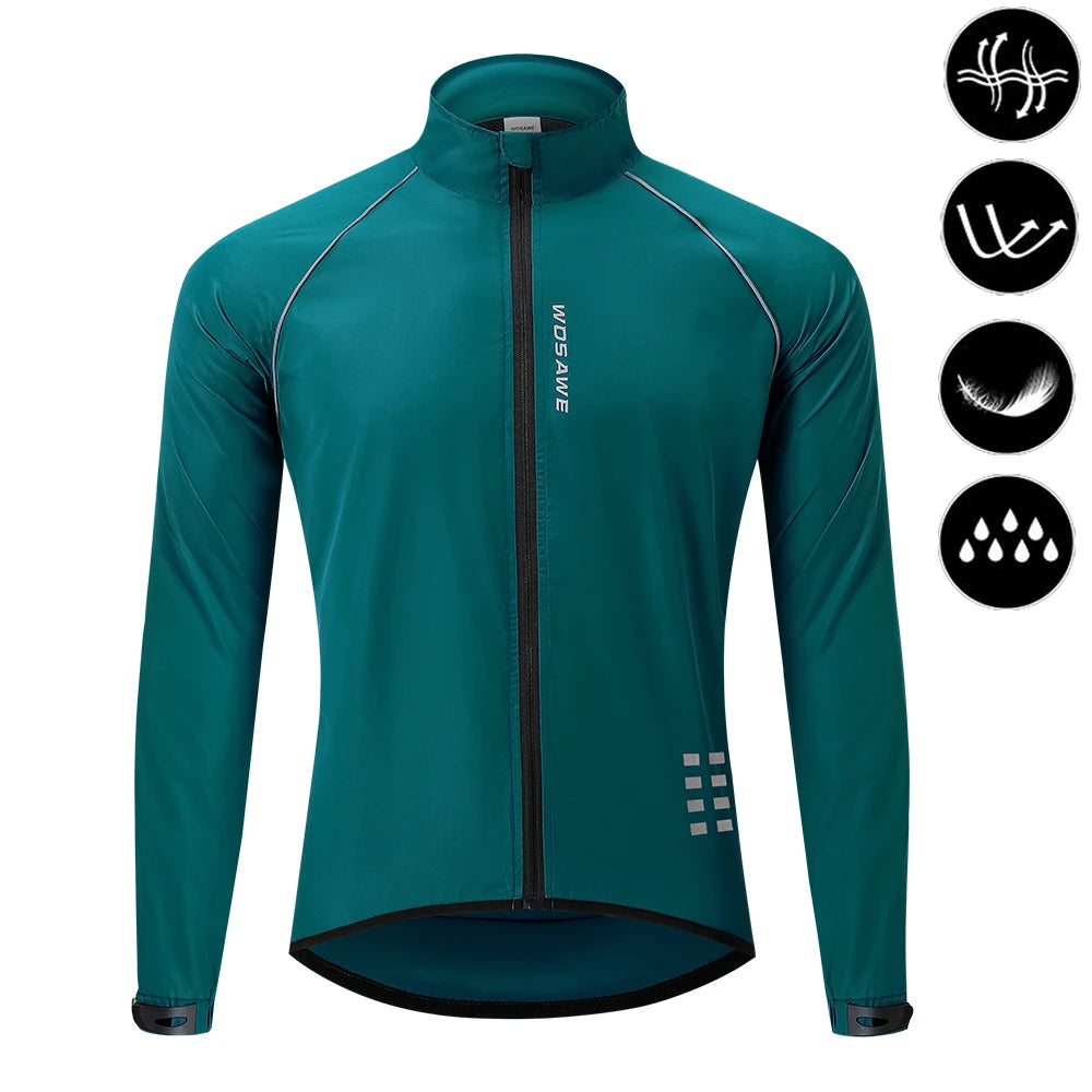 WOSAWE Men’s Ultralight Windproof Cycling Jacket – Reflective & Long Sleeve